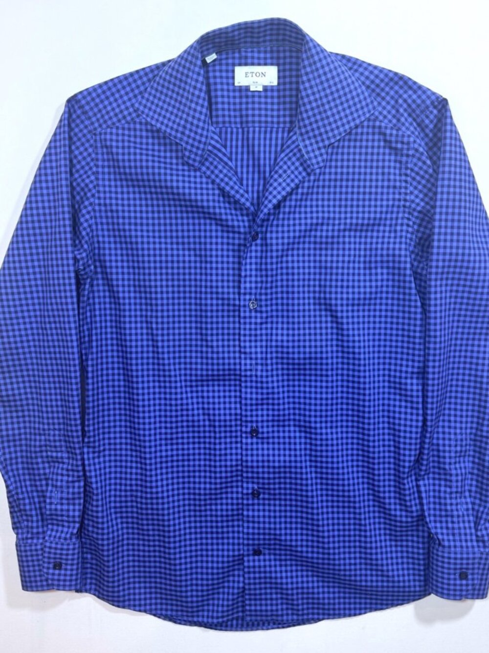Eton Button Down Shirt Slim Fit Purple Blue Gingham Check M 15.5 Business Casual